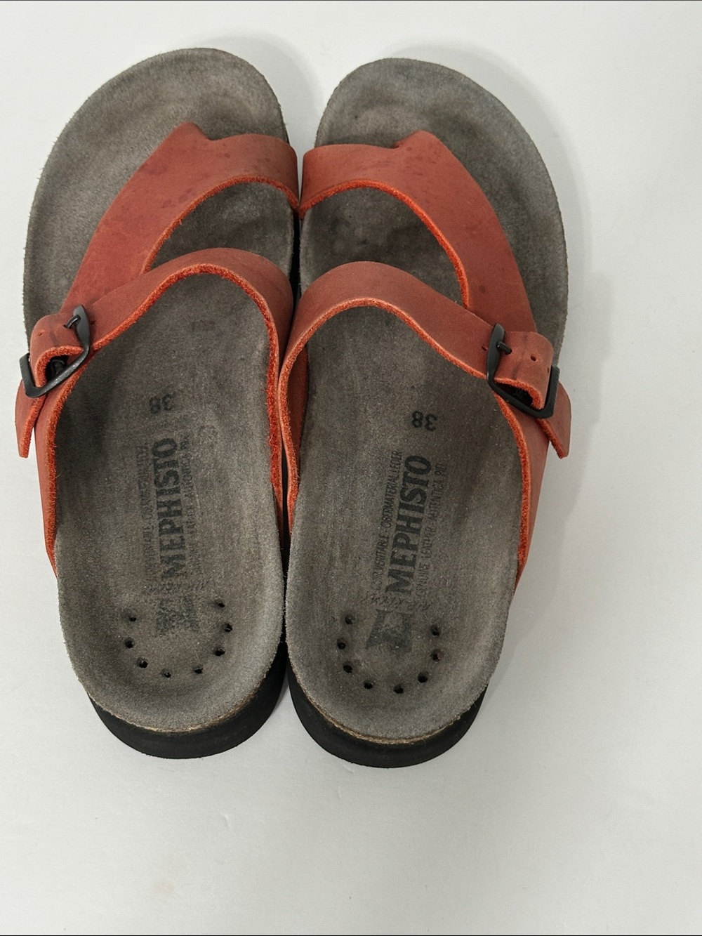 Mephisto Sandals Size 7/38 Helen Orange Nubuck Toe Loop Thong Comfort Air Relax - Picture 5 of 12